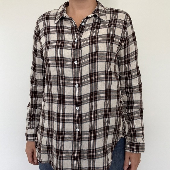 Women's Plaid Button-Up Long Sleeve Shirt Multicolor Size L Casual - Picture 1 of 5